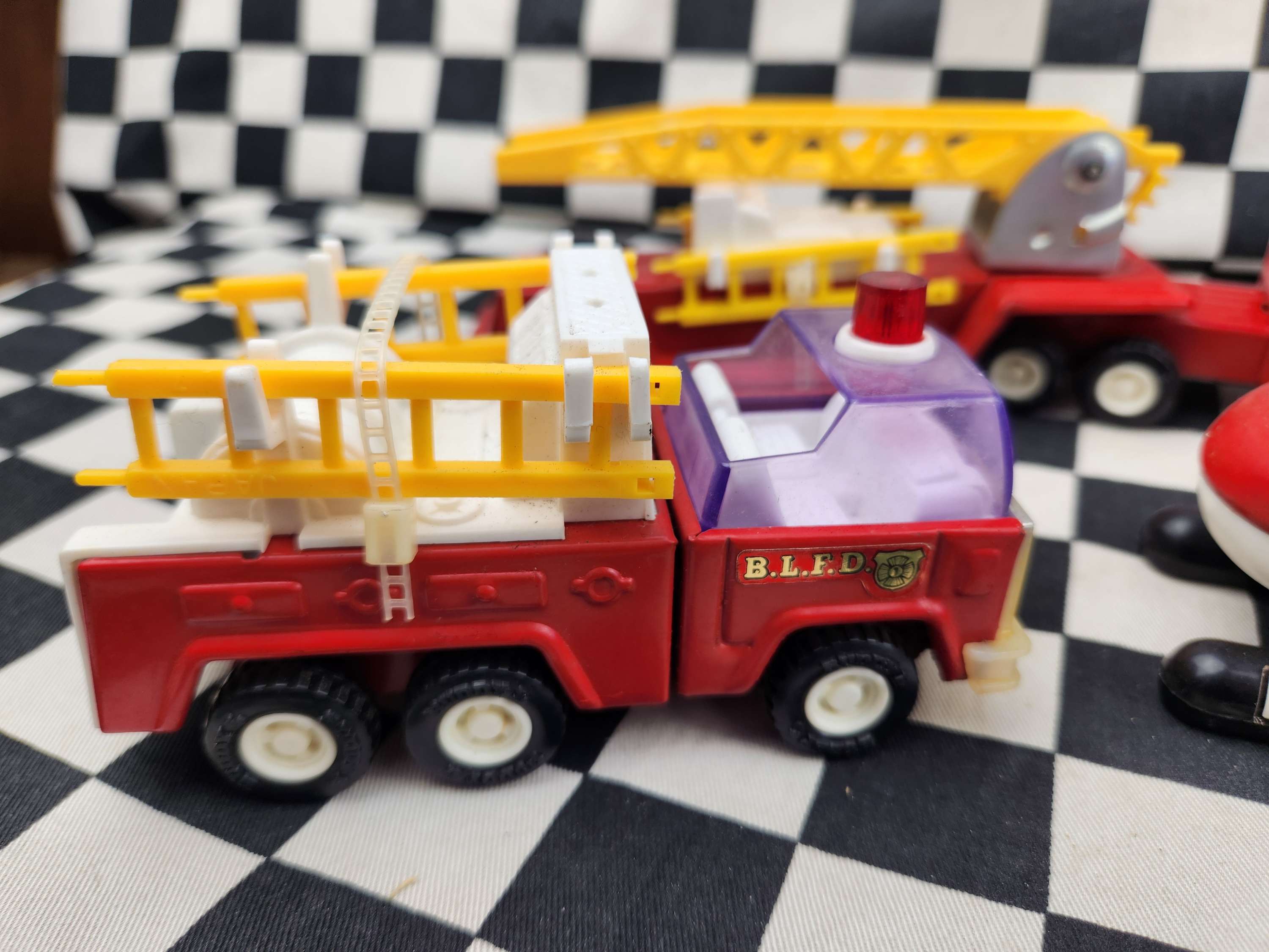 Vintage Buddy L Set Of Fire Rescue Tin Toys Trucks Helicopter Etc