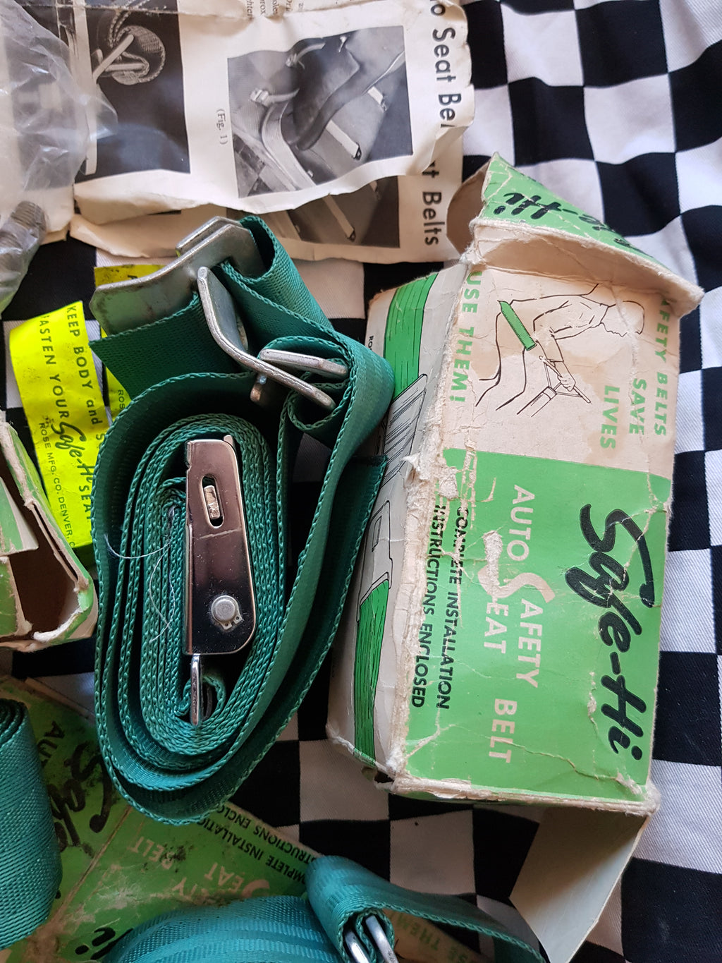 Rare NOS 1960's GREEN Seatbelt Set of 3