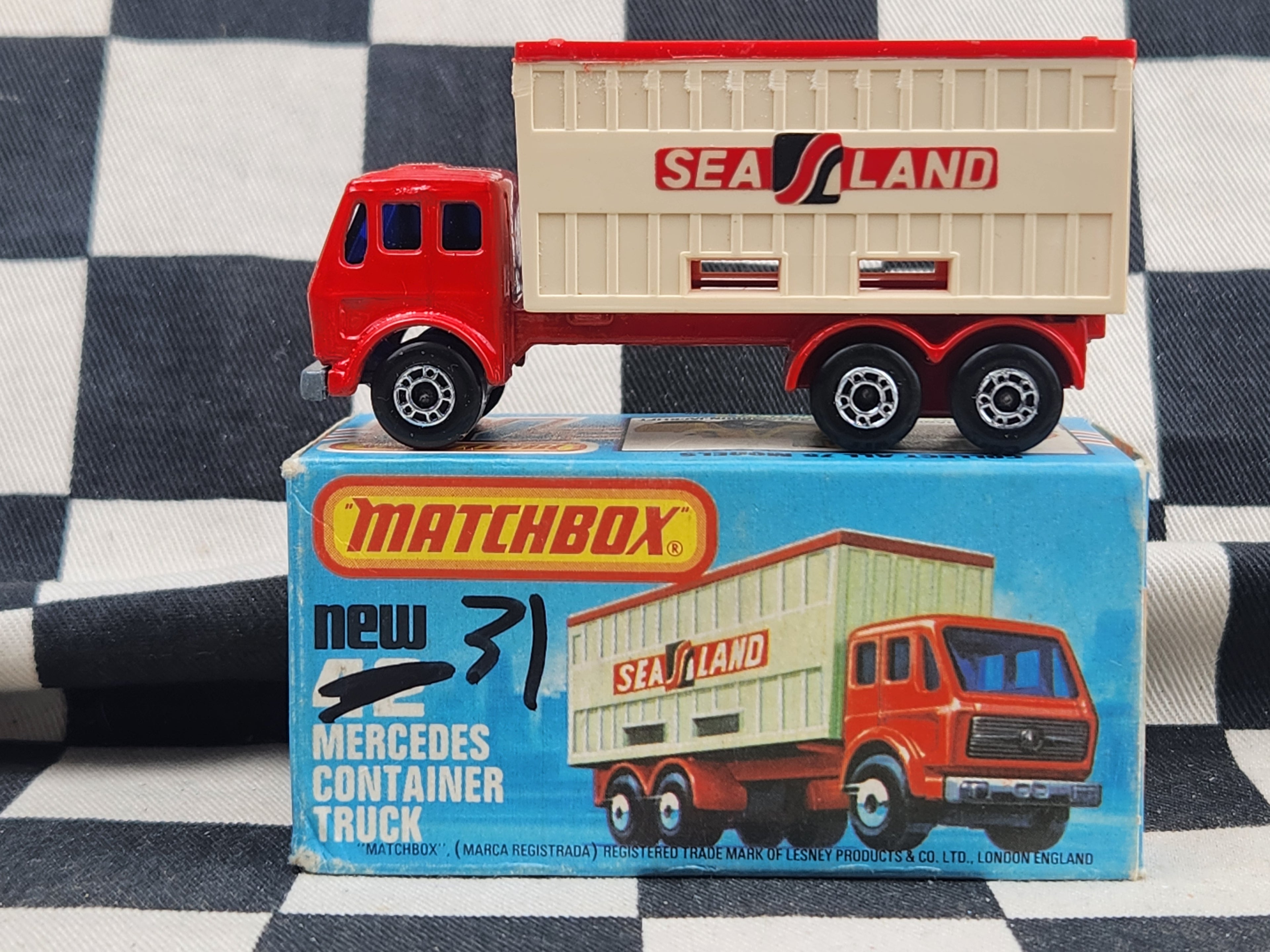 Vintage 1976 Matchbox Mercedes Container Truck in Original Box