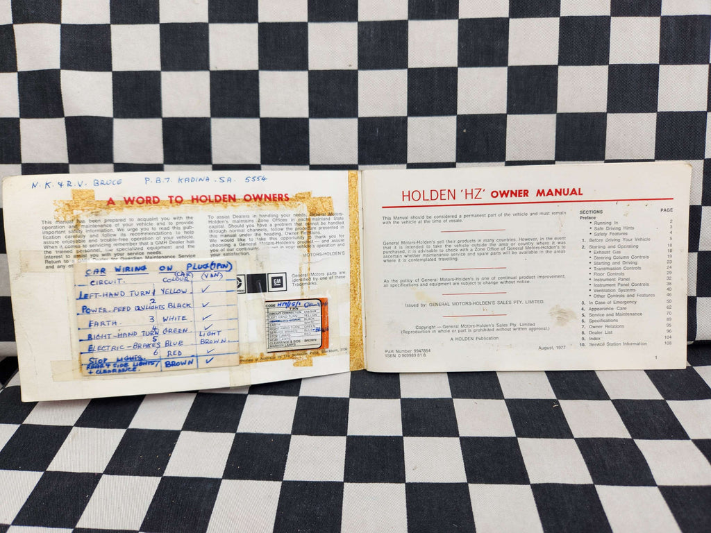 Genuine HZ HOLDEN Owner's Manual/ Maintenance Owners Guide Set