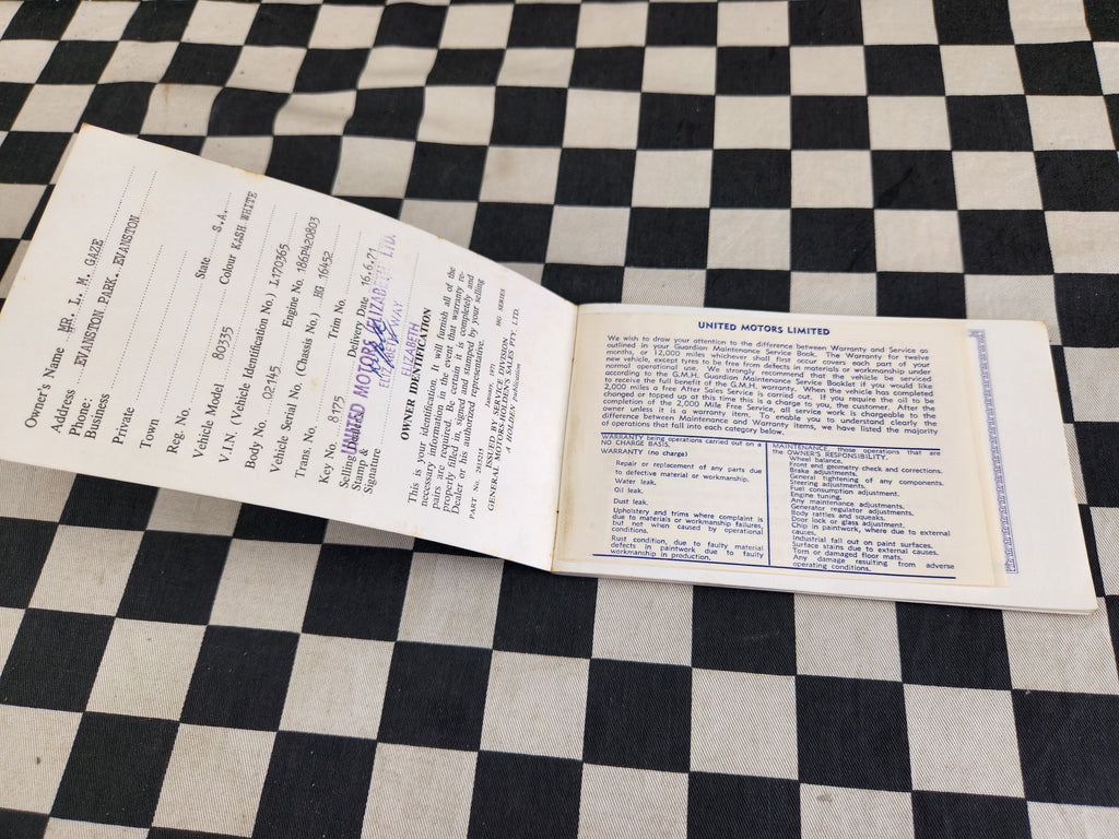 Holden HG Original Owners Protection Plan Service Book