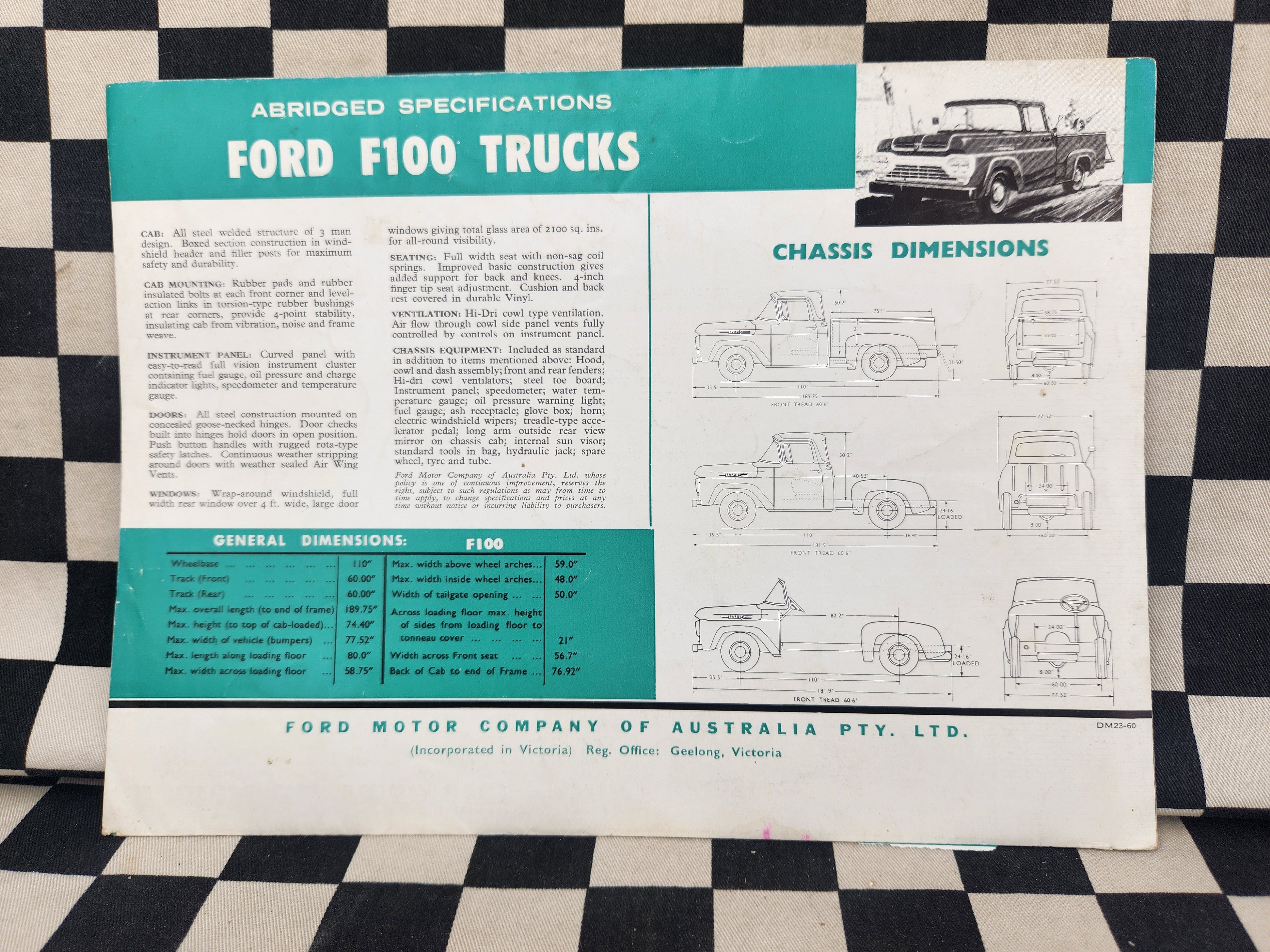 Genuine 1963 Ford F100 Australian Sales Brochure
