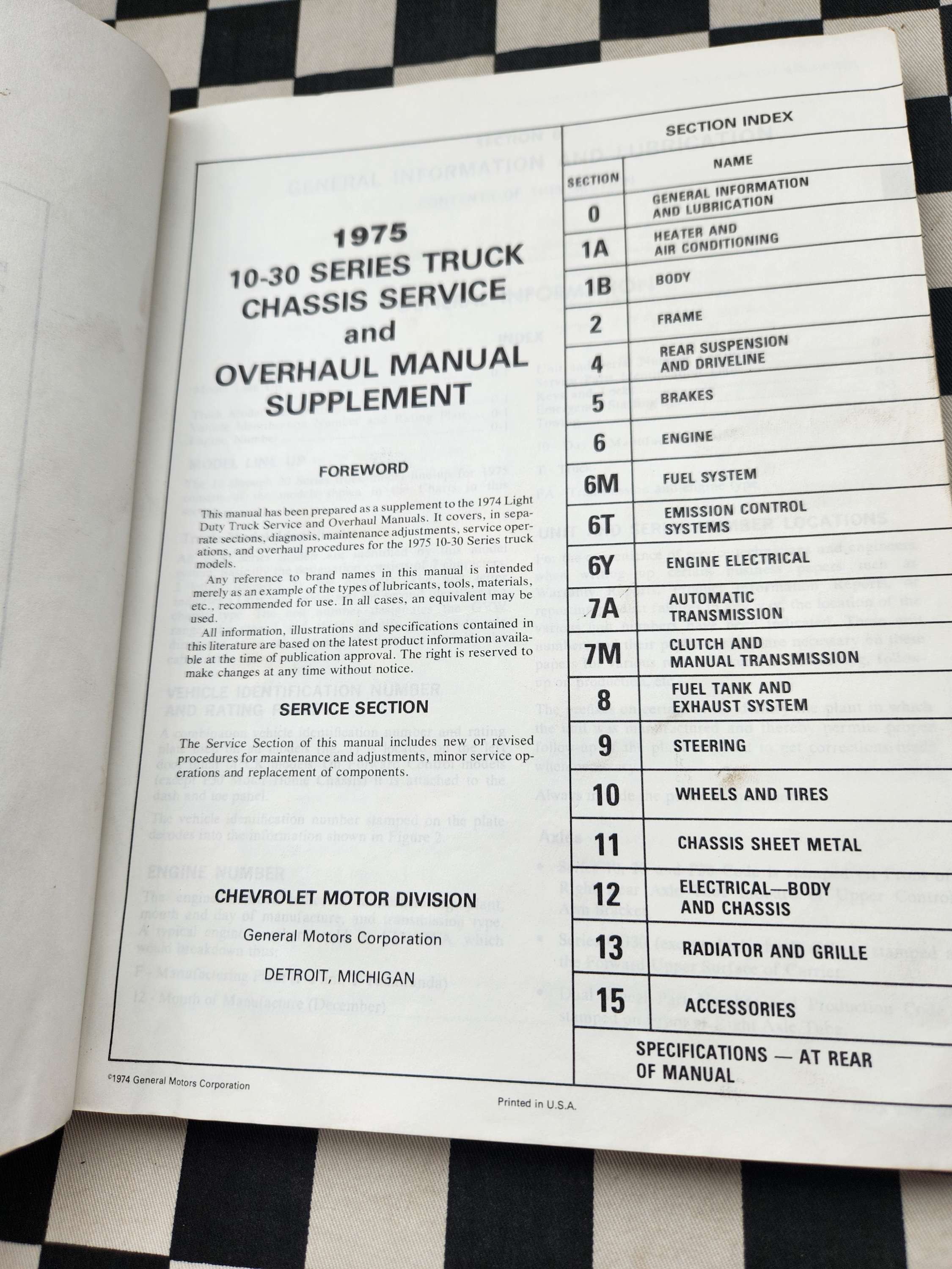 Chevrolet 74-75 C20 / C30 Light Duty Truck Factory Workshop Manual + Supplement