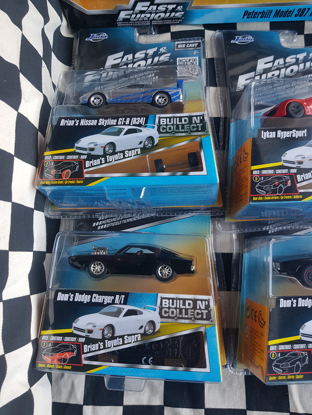 Jada Fast & Furious Set of Build N Collect Cars Plus Peterbilt 387 Hauler  Truck