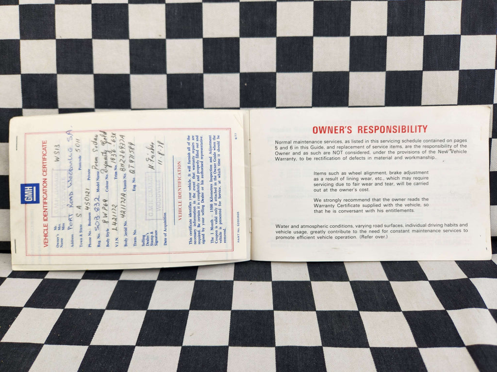Genuine HZ HOLDEN Owner's Manual/ Maintenance Owners Guide Set