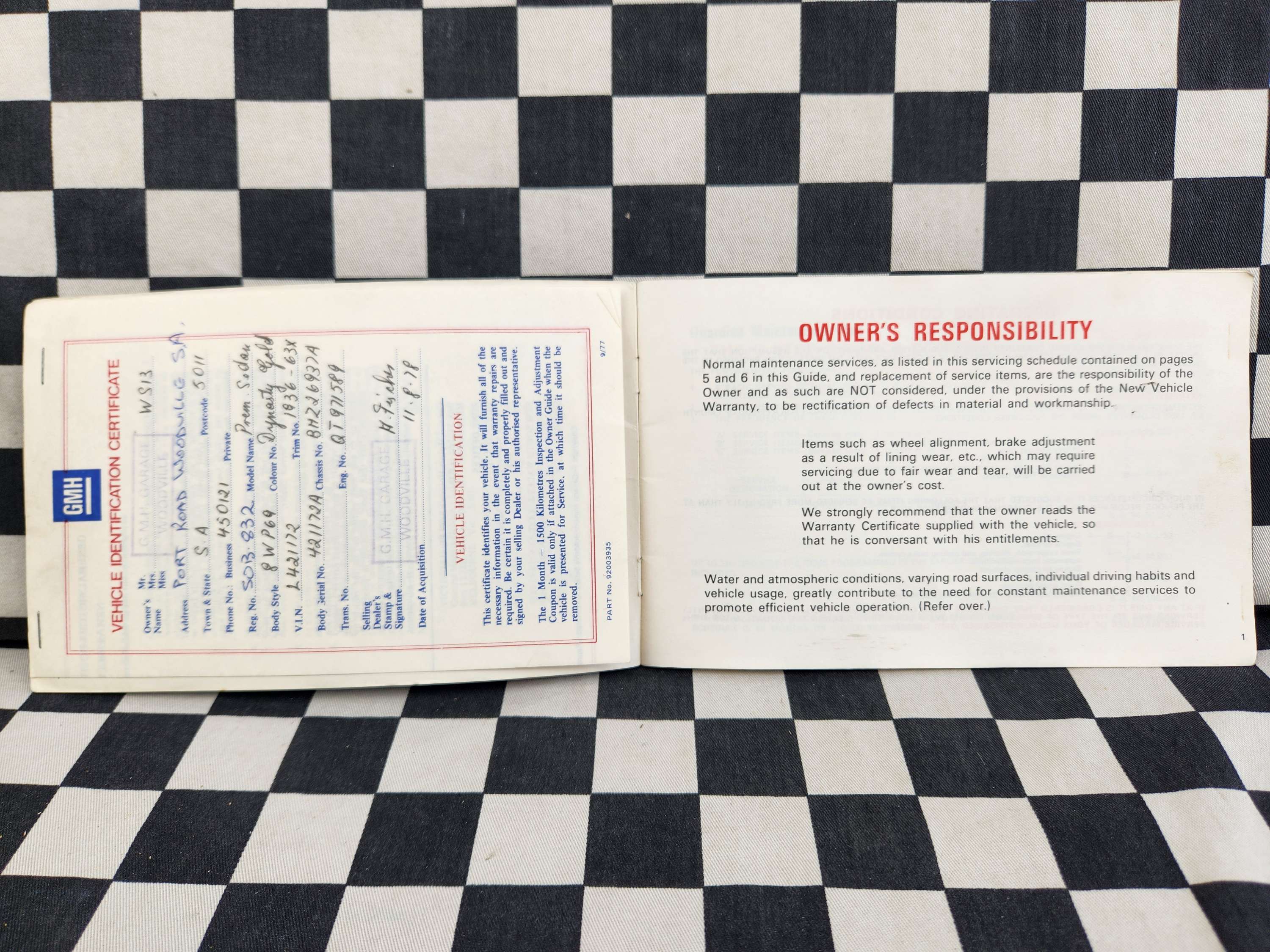 Genuine HZ HOLDEN Owner's Manual/ Maintenance Owners Guide Set