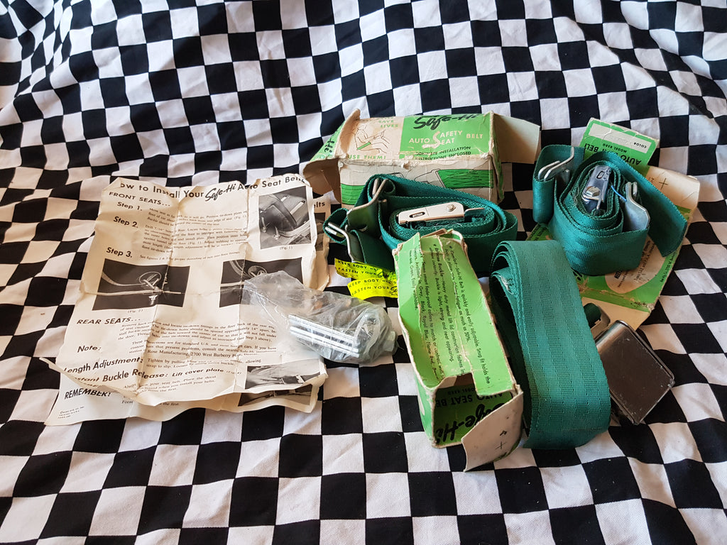 Rare NOS 1960's GREEN Seatbelt Set of 3