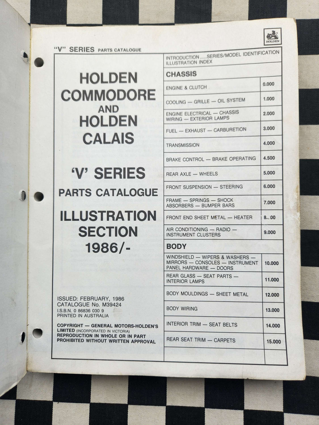 Genuine Holden VL Commodore /Calais Illustrated Parts Catalogue