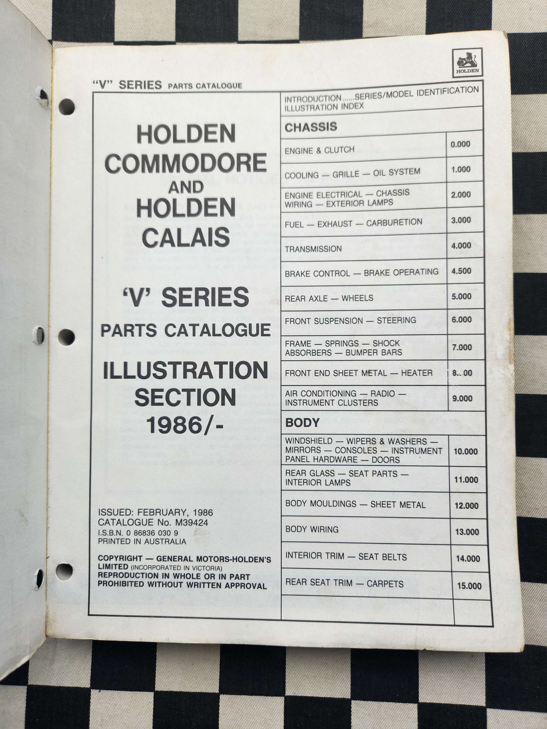 Genuine Holden VL Commodore /Calais Illustrated Parts Catalogue