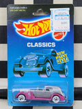 Vintage Hot Wheels  1988 Blue Card Classic Caddy Silver/Pink Whitewalls