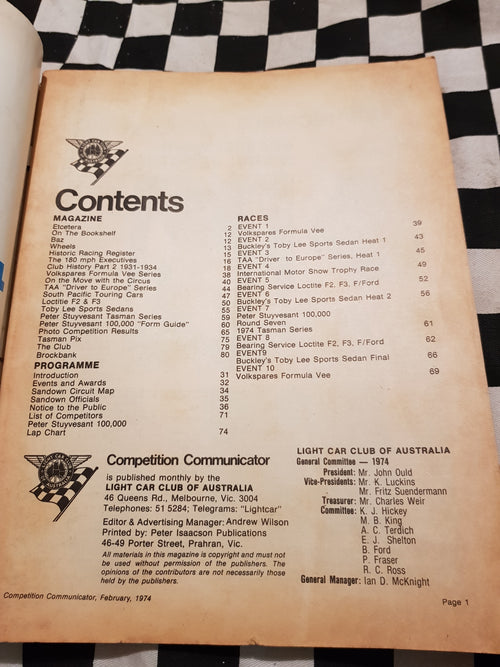 Competition Communicator Sandown 17/2/74 race programme