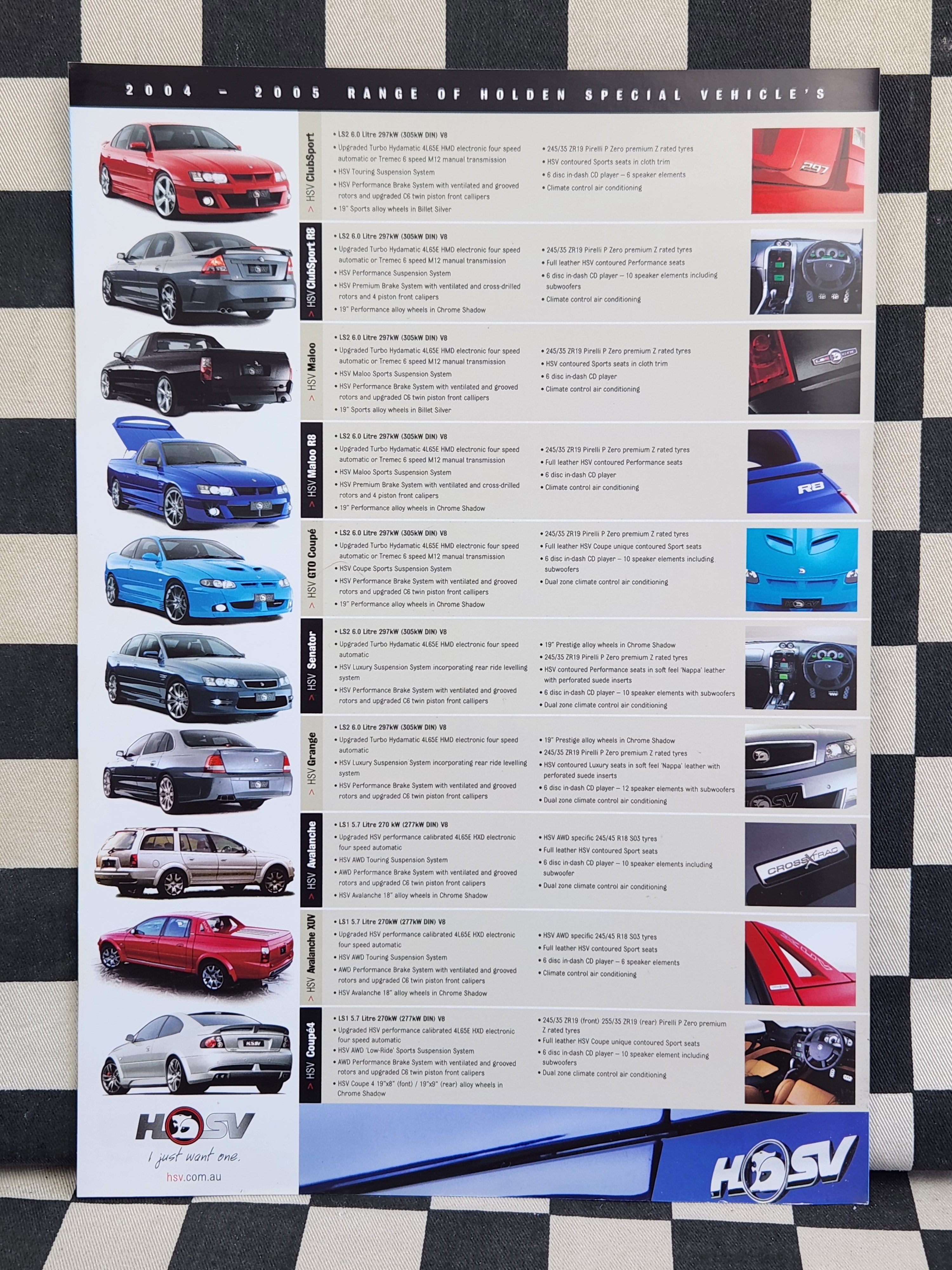 HSV Holden Commodore VY 2004-2005 Range Single Page Sales Brochure