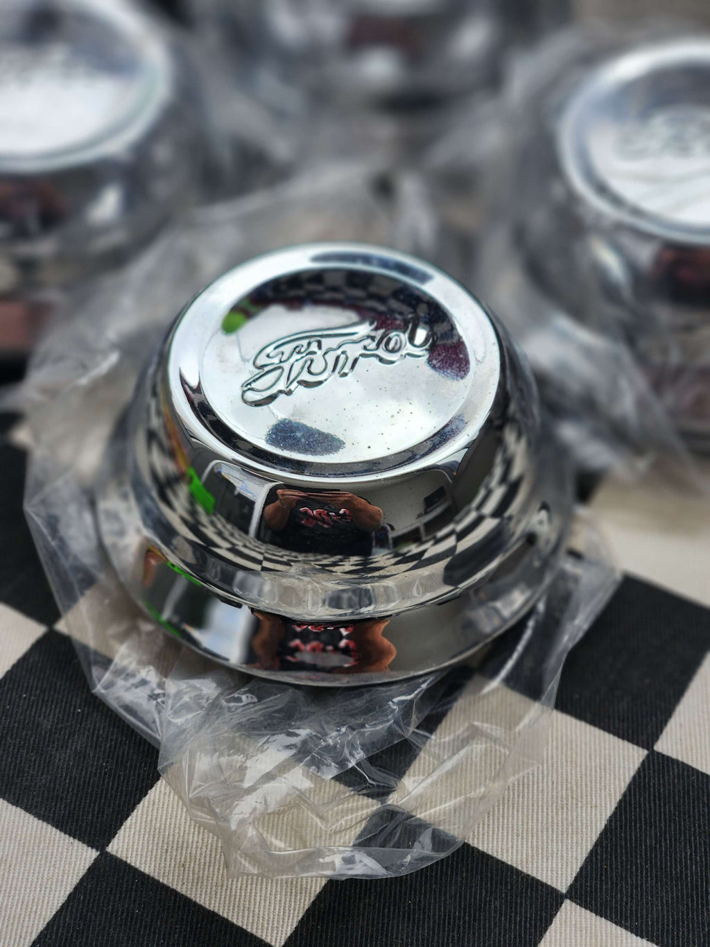 Chrome Metal Early Ford Push in Wheel Centre Caps Set of 4