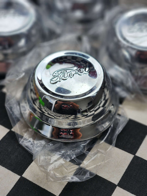 Chrome Metal Early Ford Push in Wheel Centre Caps Set of 4