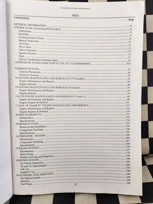 Ellerys Commodore VT VX VY VZ HSV Statesman V6 & V8 Workshop Manual