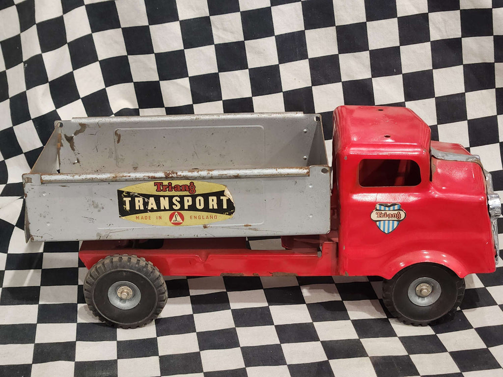 Vintage Tri-Ang Tin Toy Dump Truck Red
