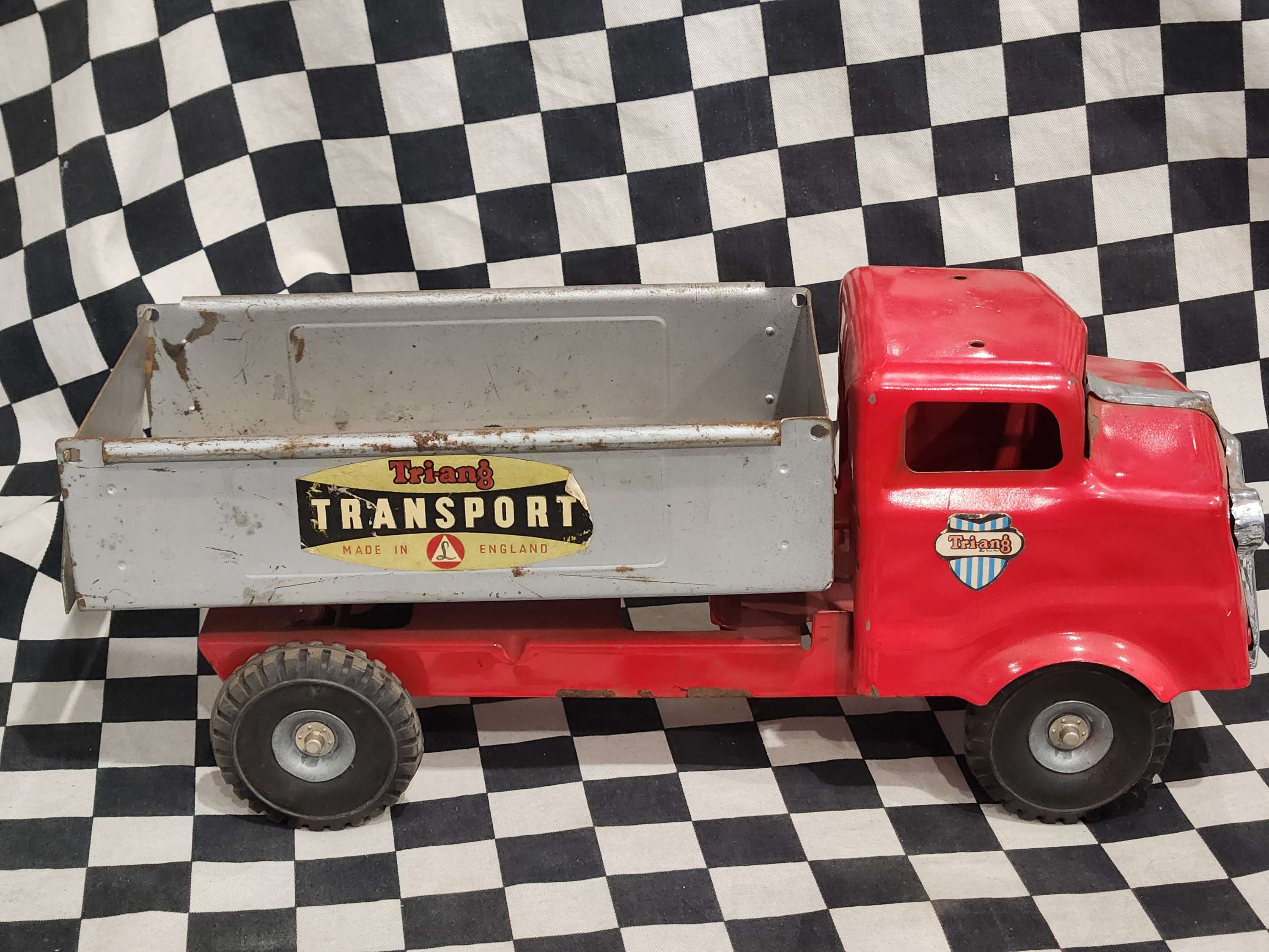 Vintage Tri-Ang Tin Toy Dump Truck Red