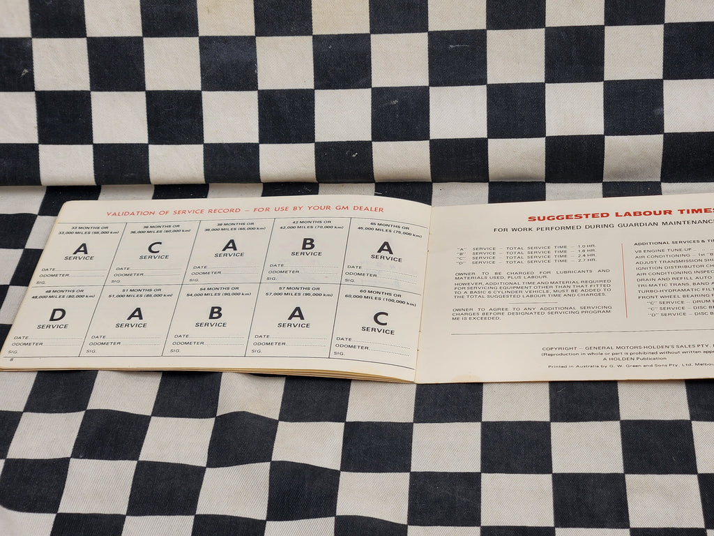 Original Holden HQ Series Maintenance Owner Guide