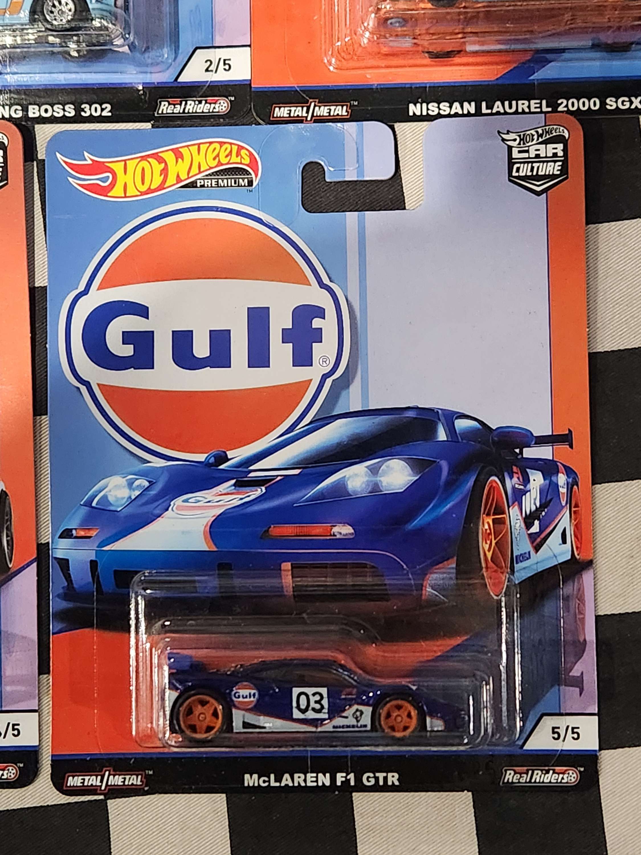 Hot Wheels Premium Gulf Set 5 Cars VW Golf Ford Mustang Nissan McLaren Fiat