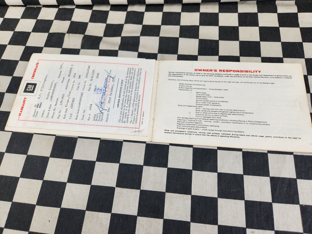Holden HQ Original Owners Guide Service Book
