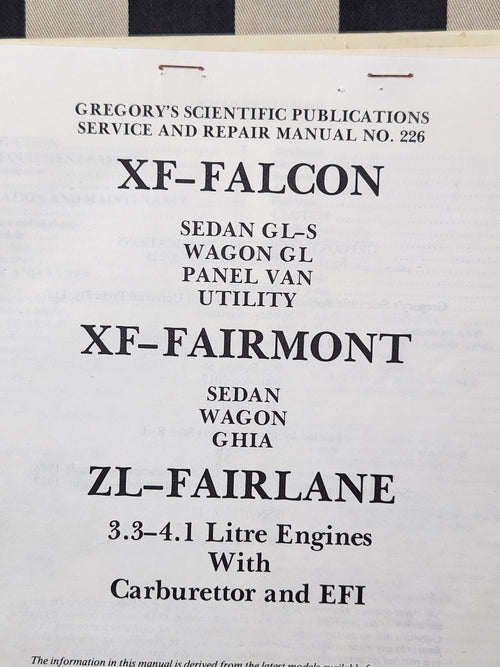 Ford Falcon XF Fairlane ZL 1984-87 6cyl Carb & EFI Workshop Manual