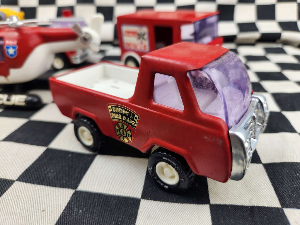 Vintage Buddy L Set Of Fire Rescue Tin Toys Trucks Helicopter Etc