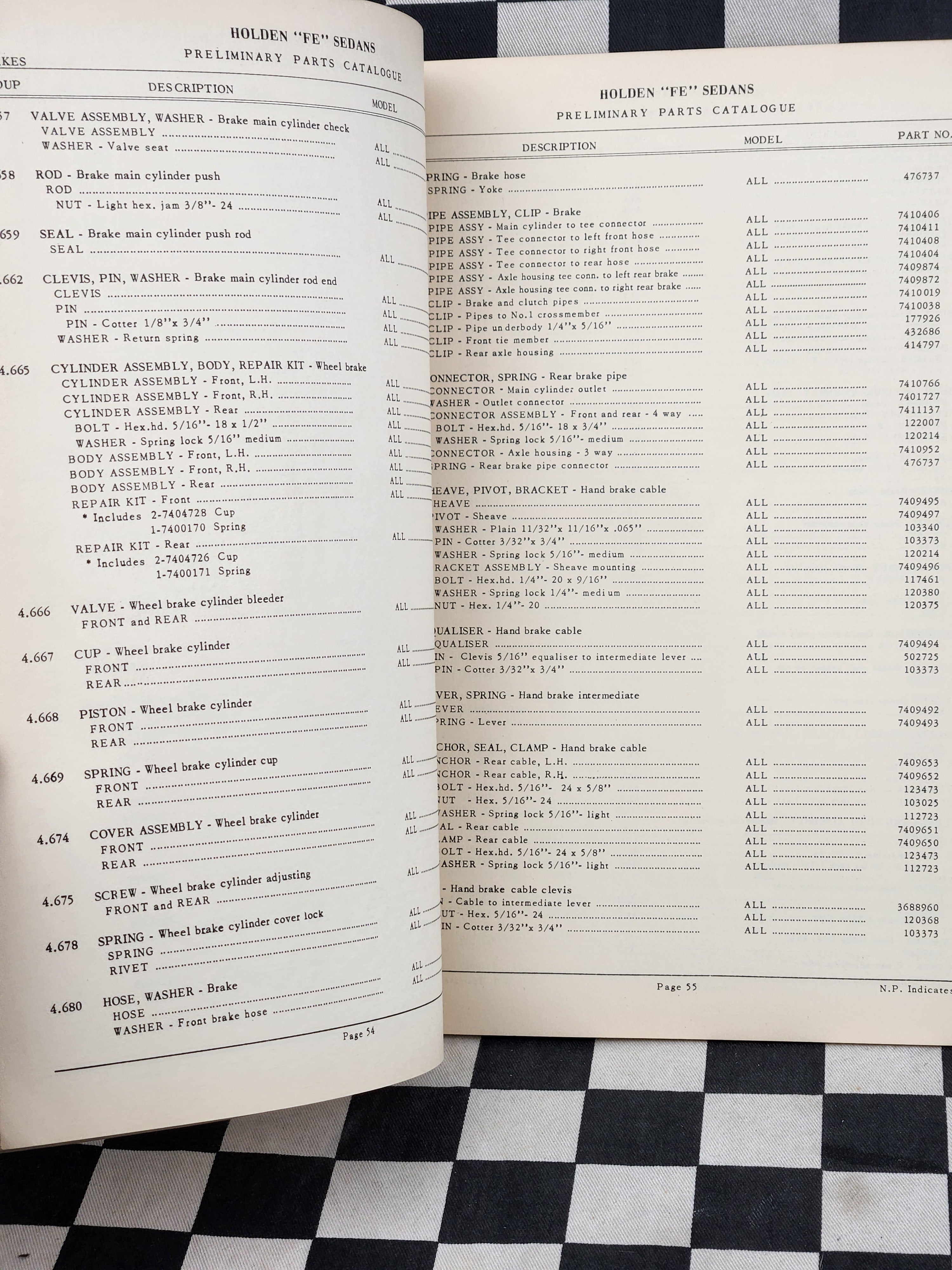 Holden FE Preliminary Parts Catalogue 1956 Nasco Text Only