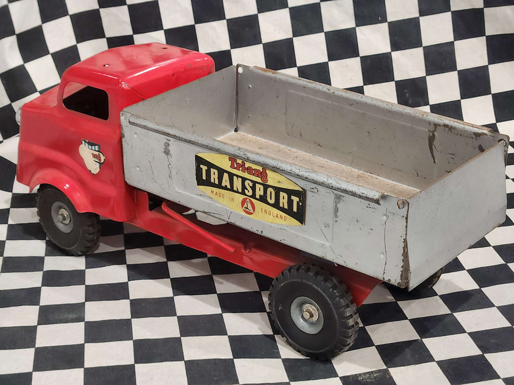 Vintage Tri-Ang Tin Toy Dump Truck Red