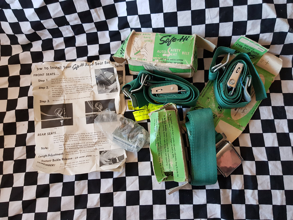 Rare NOS 1960's GREEN Seatbelt Set of 3