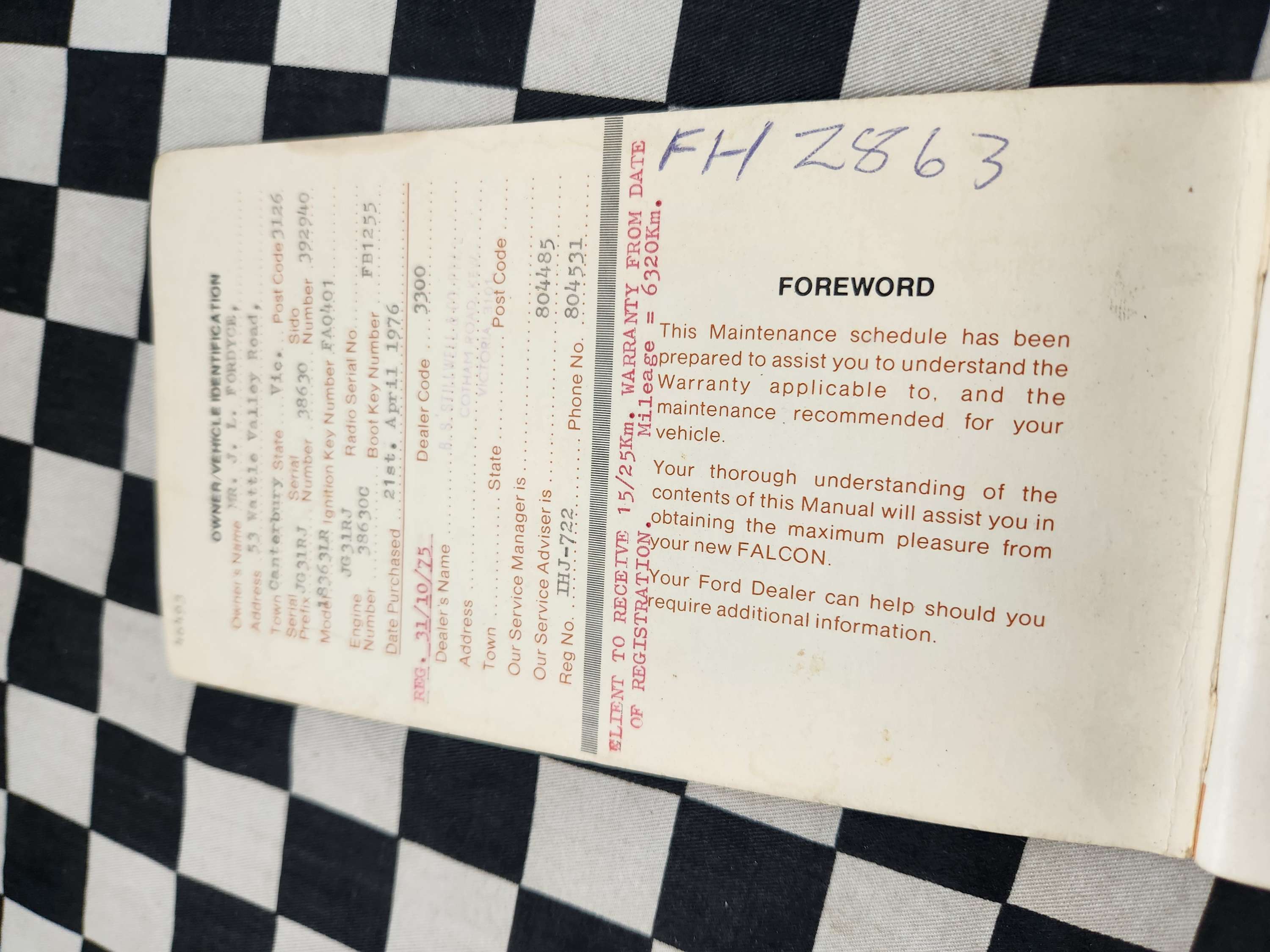Ford Falcon XB owners Glovebox Manual Feb 1976 print Includes GT