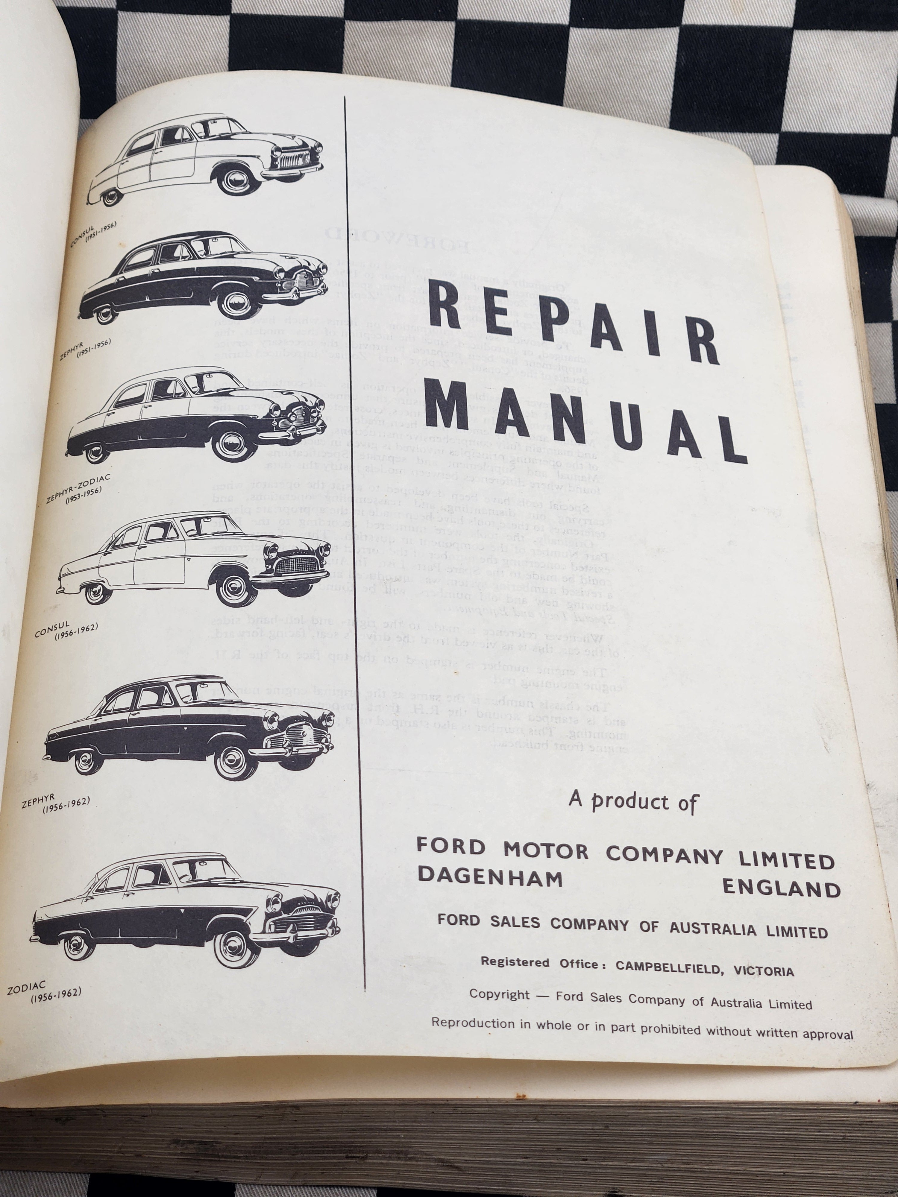 Genuine Factory Ford Consul Zephyr Zodiac MK1 & MK2 1951-1962 Workshop Manual