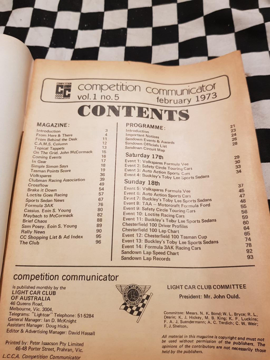 Competition Communicator Vol 1 #5 Feb 1973 race program