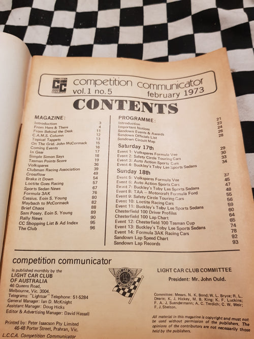 Competition Communicator Vol 1 #5 Feb 1973 race program