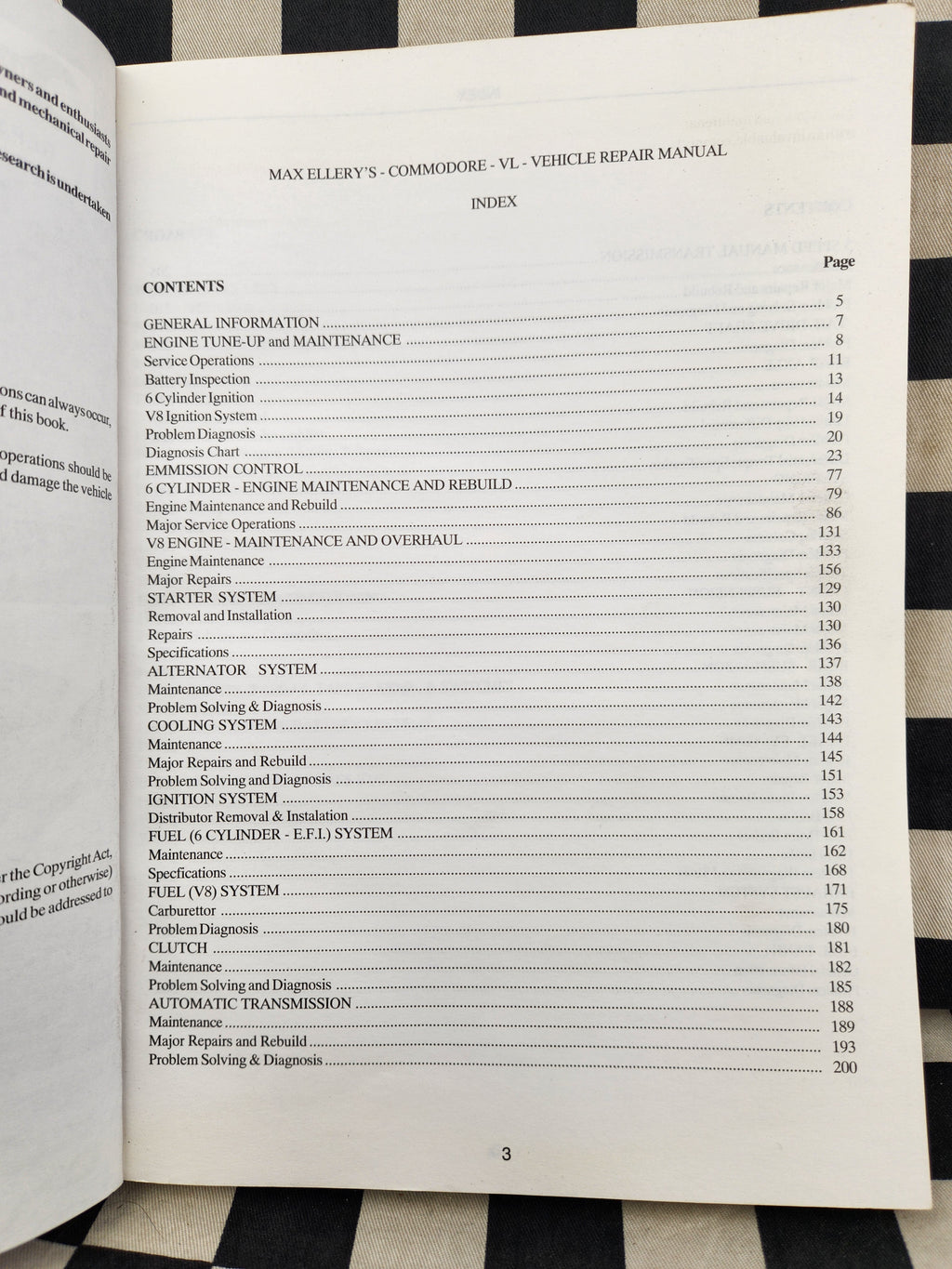 Holden VL Commodore 6cyl & V8  Ellerys Workshop Manual