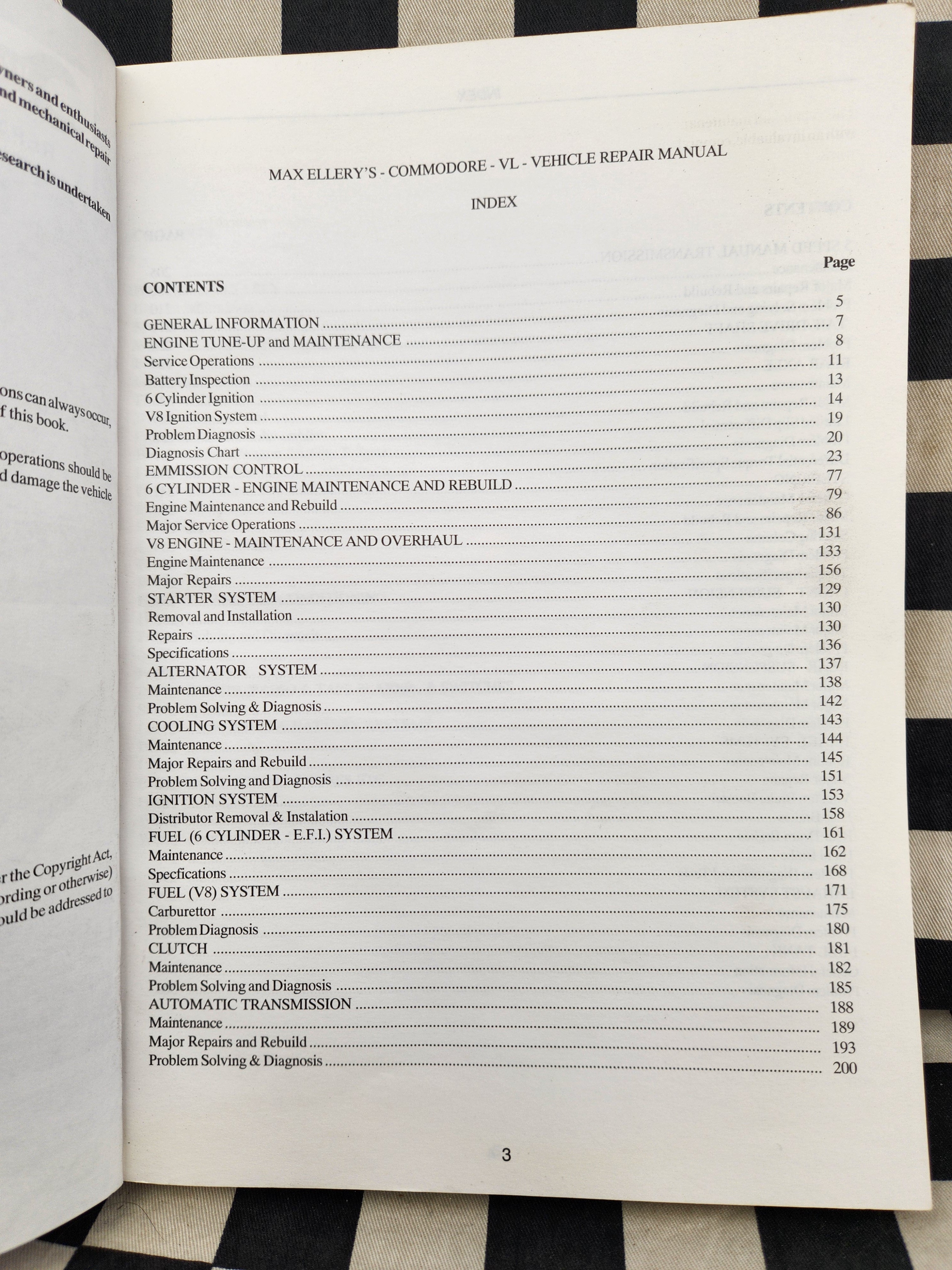 Holden VL Commodore 6cyl & V8  Ellerys Workshop Manual
