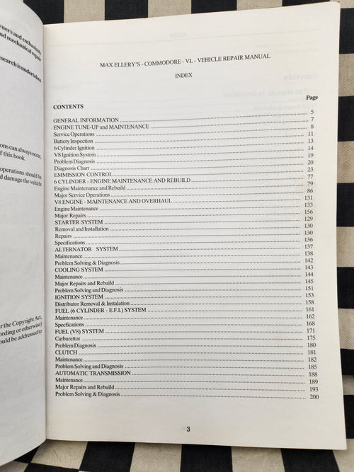 Holden VL Commodore 6cyl & V8  Ellerys Workshop Manual