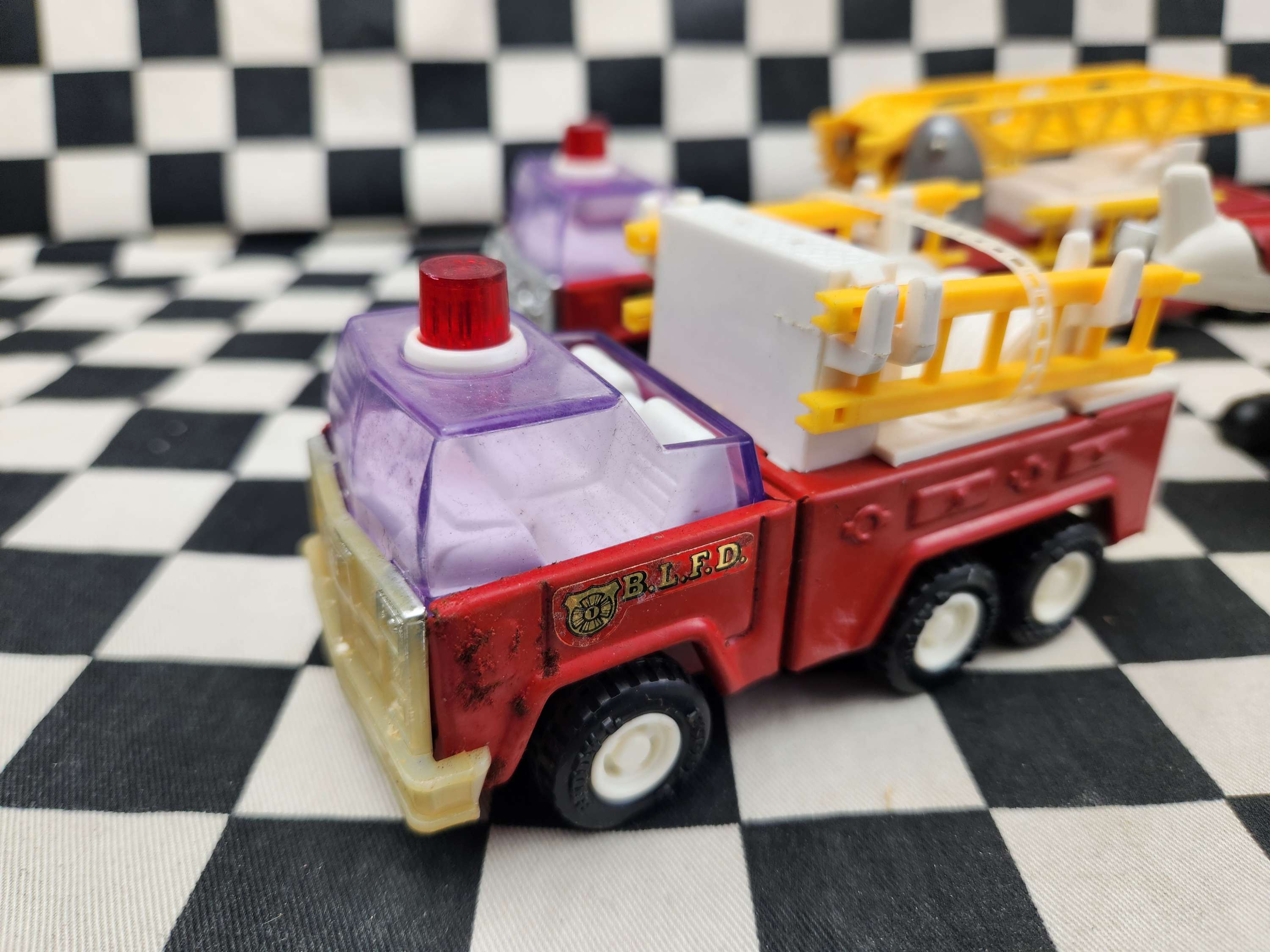 Vintage Buddy L Set Of Fire Rescue Tin Toys Trucks Helicopter Etc