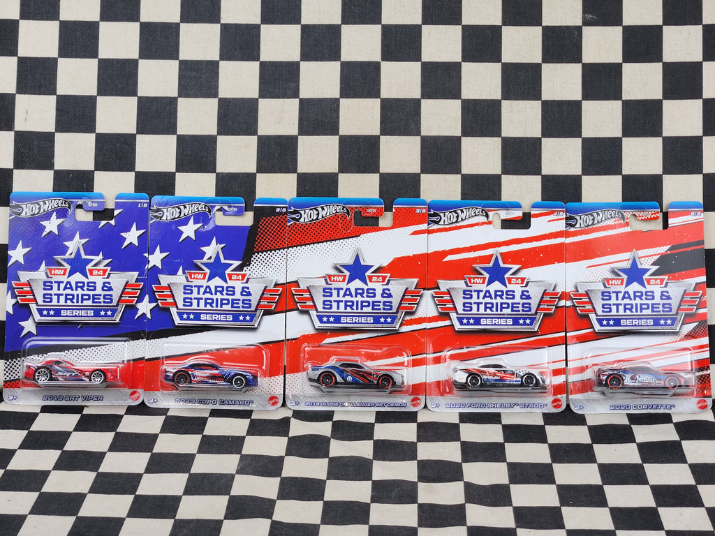 Hot Wheels Stars & Stripes Set 5 Cars Mustang Corvette Camaro Challenger Viper