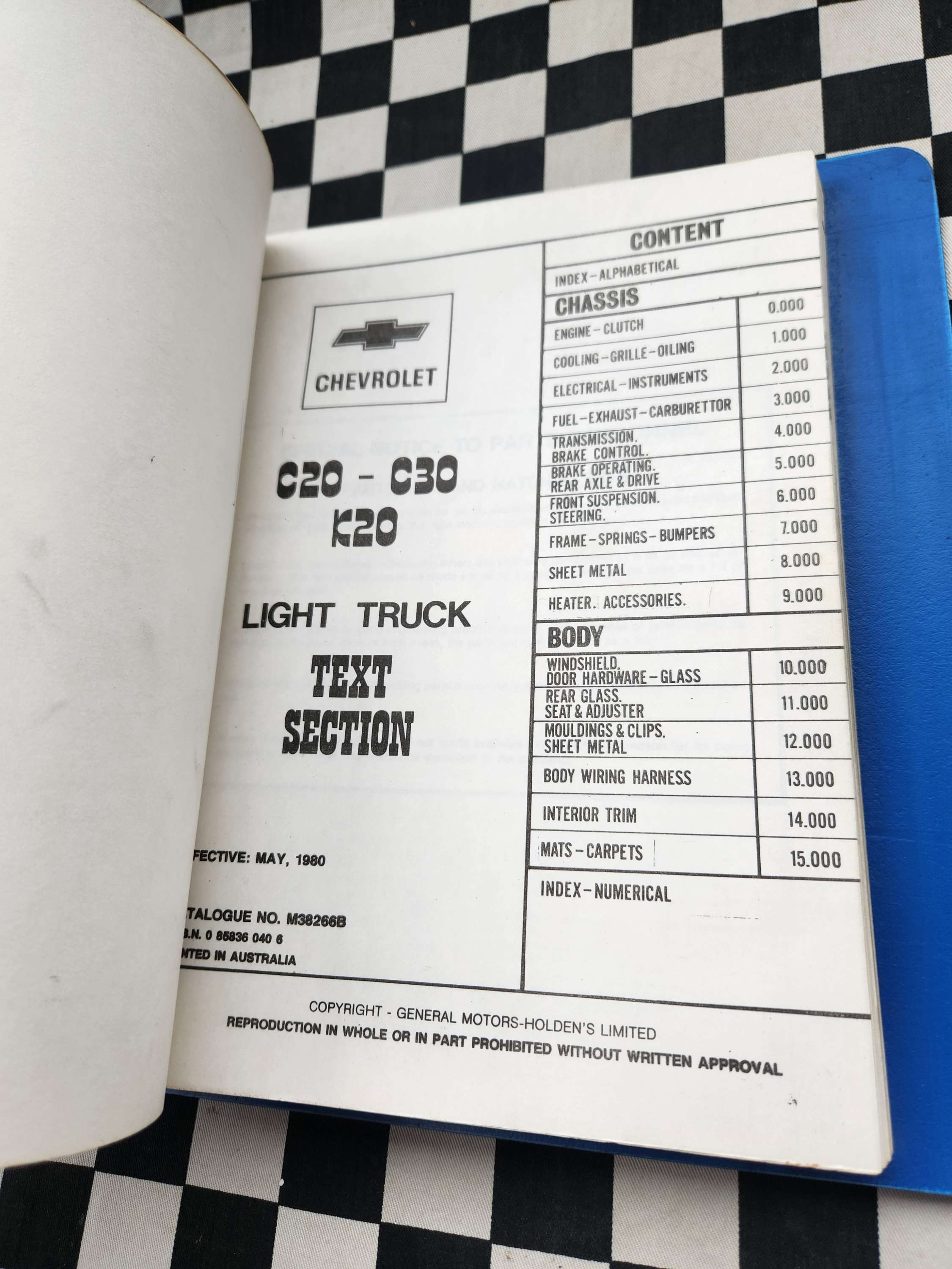 Chevrolet C20 / C30 / K20 Light Duty Truck Factory Parts Catalogue