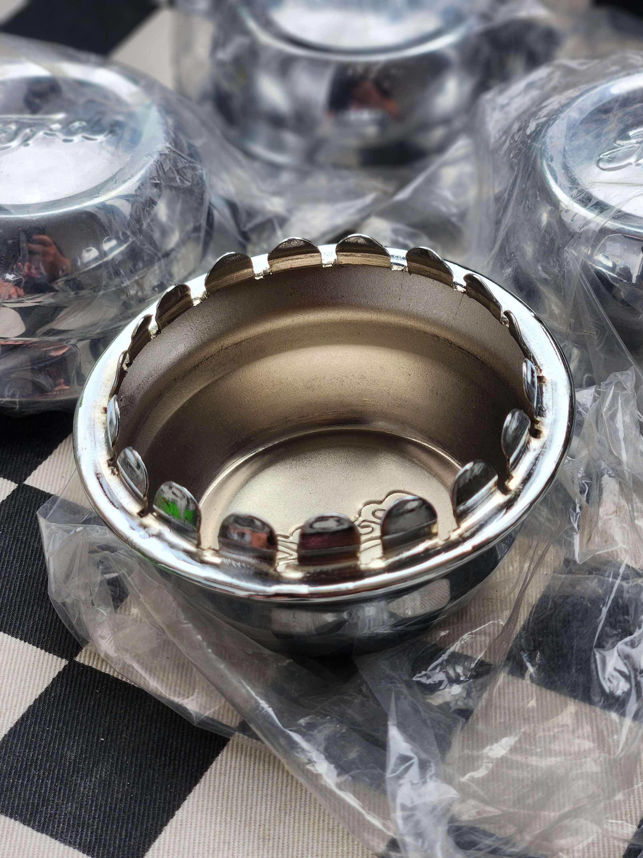 Chrome Metal Early Ford Push in Wheel Centre Caps Set of 4