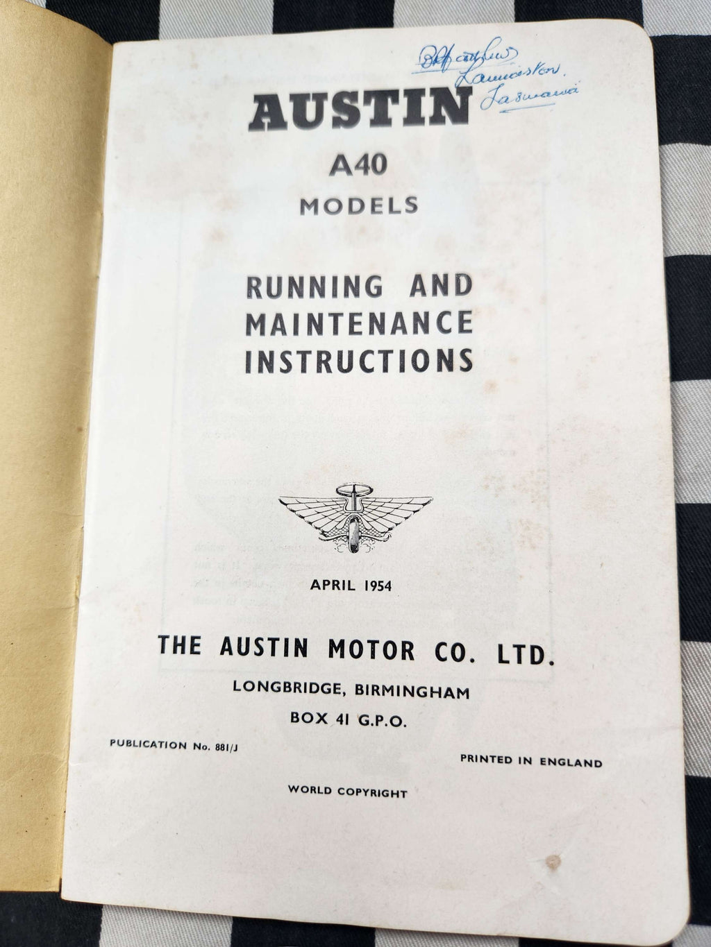BMC Austin A40 Owners Glovebox Manual Set incl Dealers Wallet